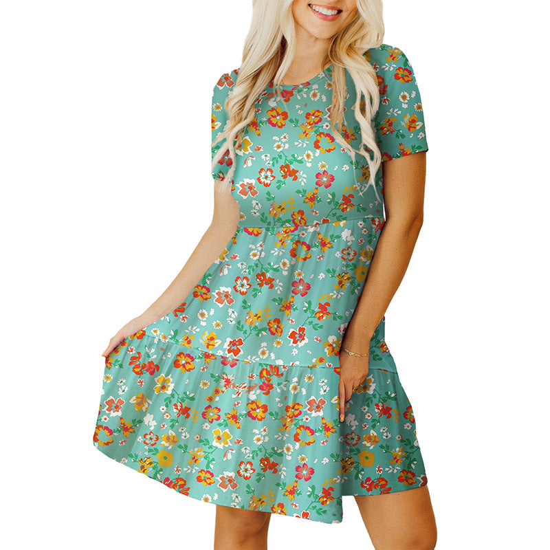 Floral Short Sleeve Dress Women