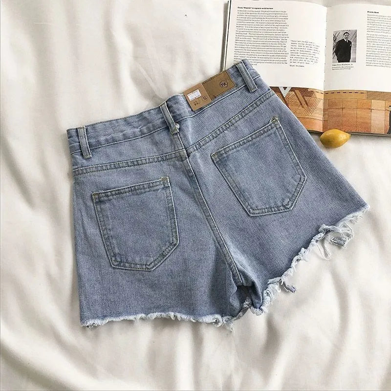 Shorts Women Summer Fashion Casual High Waist Ripped Jeans  Hot Pants Streetwear Blue Trousers