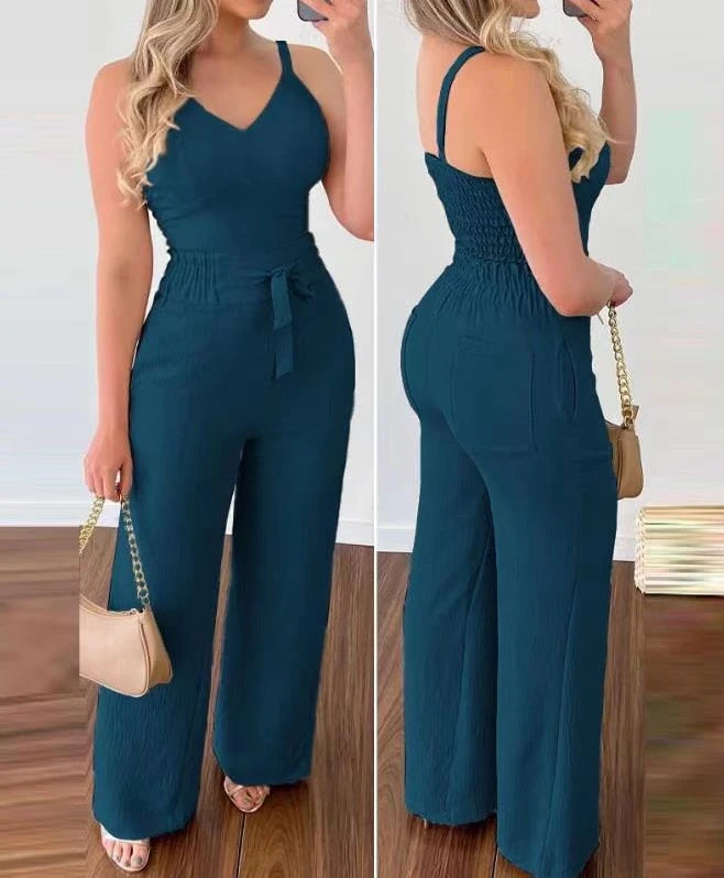 Two Piece Sets Women Outifits Summer Fashion New Shirred Cami Top & Casual High Waist Pants Set Temperament Women's Suits