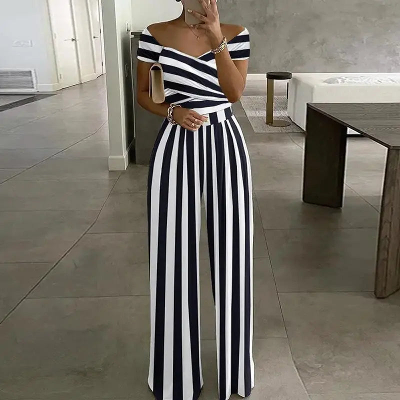 Fashion Printed Sleeveless Off-shoulder One-shoulder High-waist Jumpsuit  Women 2025 Summer Casual Pleated Jumpsuit For Women