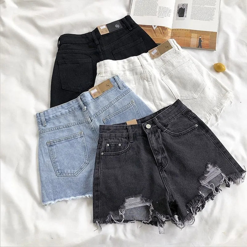 Shorts Women Summer Fashion Casual High Waist Ripped Jeans  Hot Pants Streetwear Blue Trousers