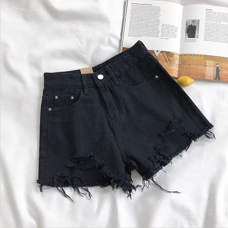 Shorts Women Summer Fashion Casual High Waist Ripped Jeans  Hot Pants Streetwear Blue Trousers