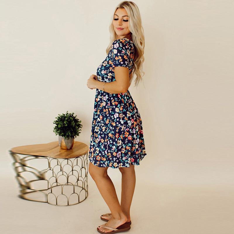 Floral Short Sleeve Dress Women
